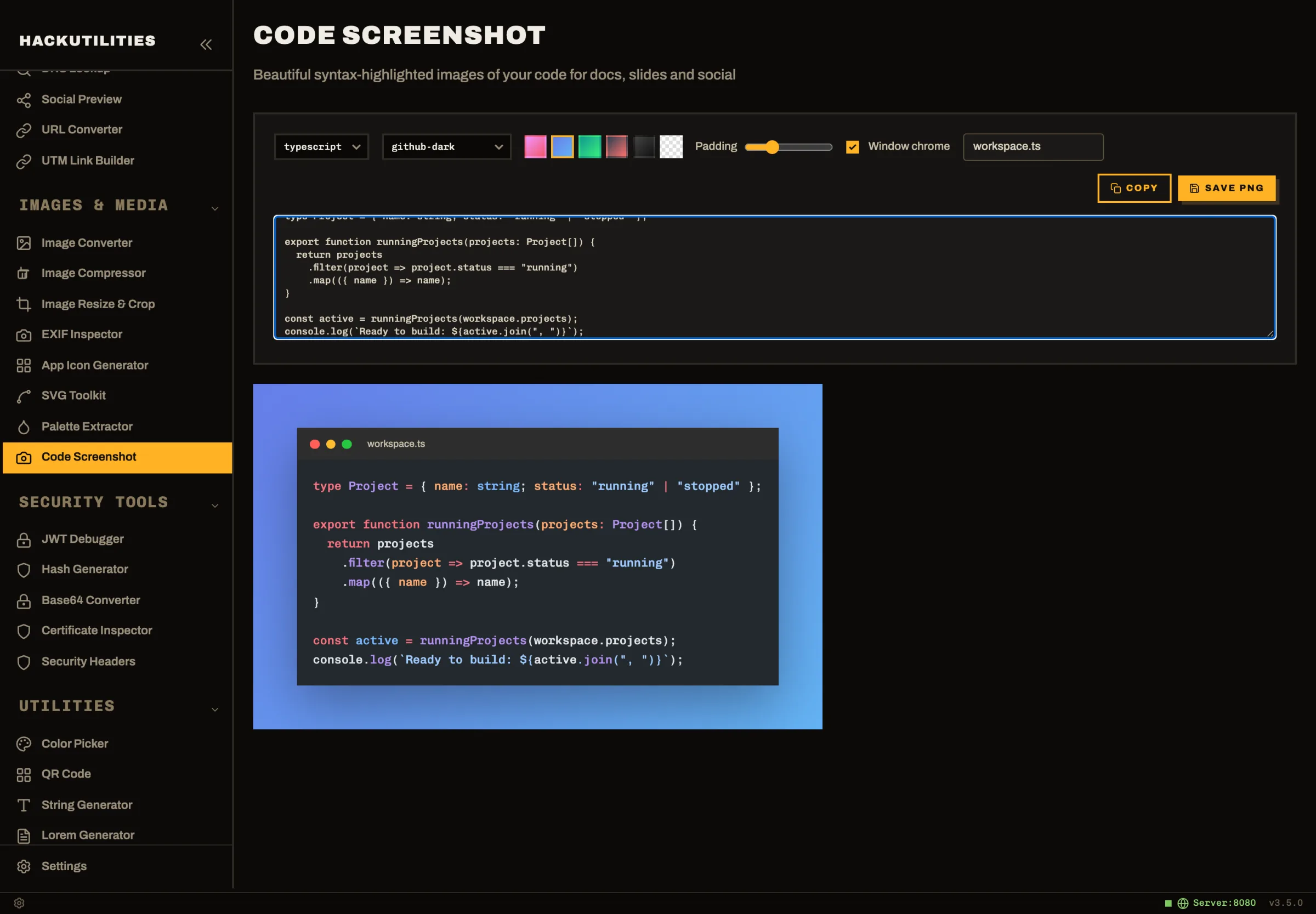 HackUtilities: Code Screenshot