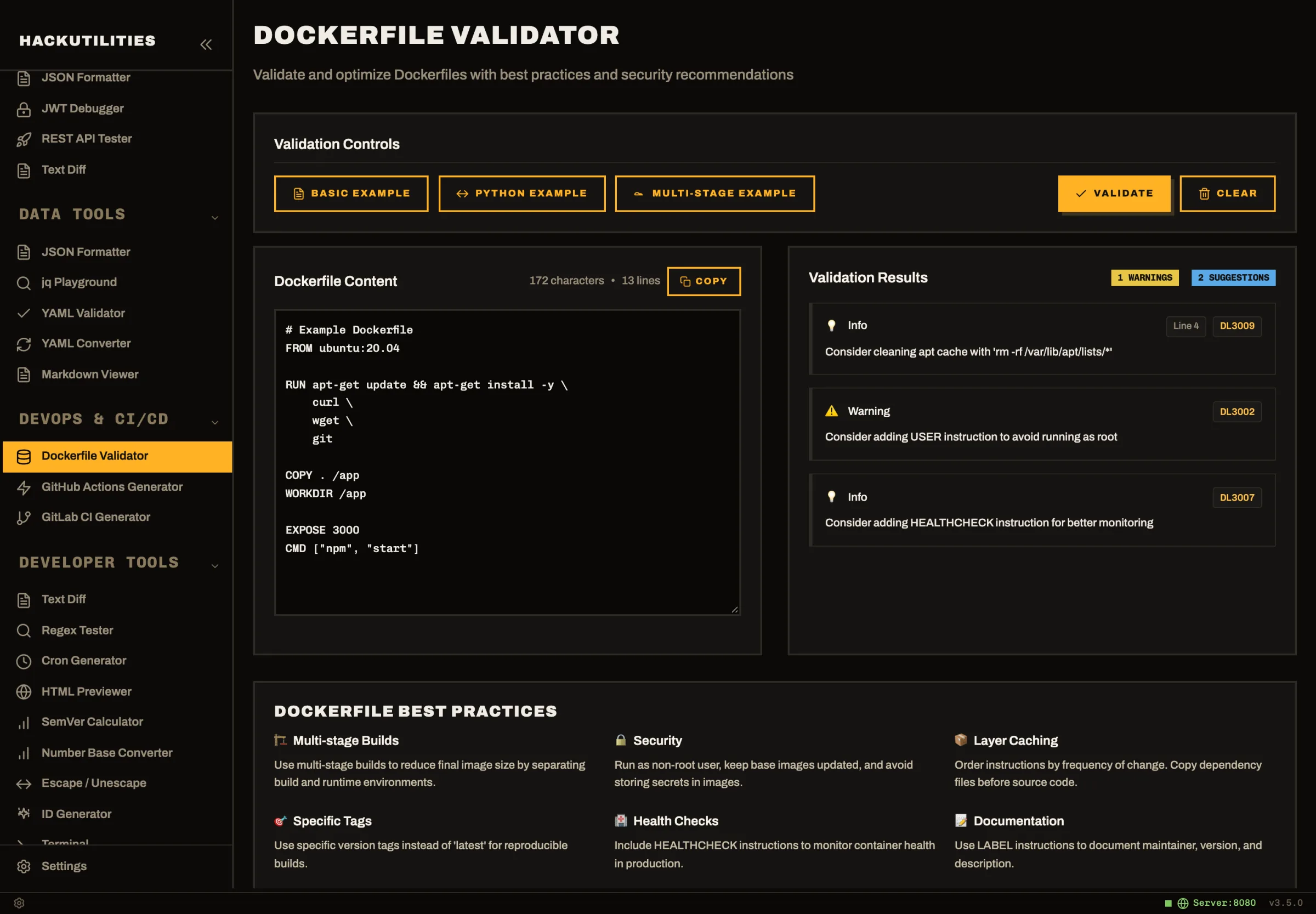 HackUtilities: Dockerfile Validator