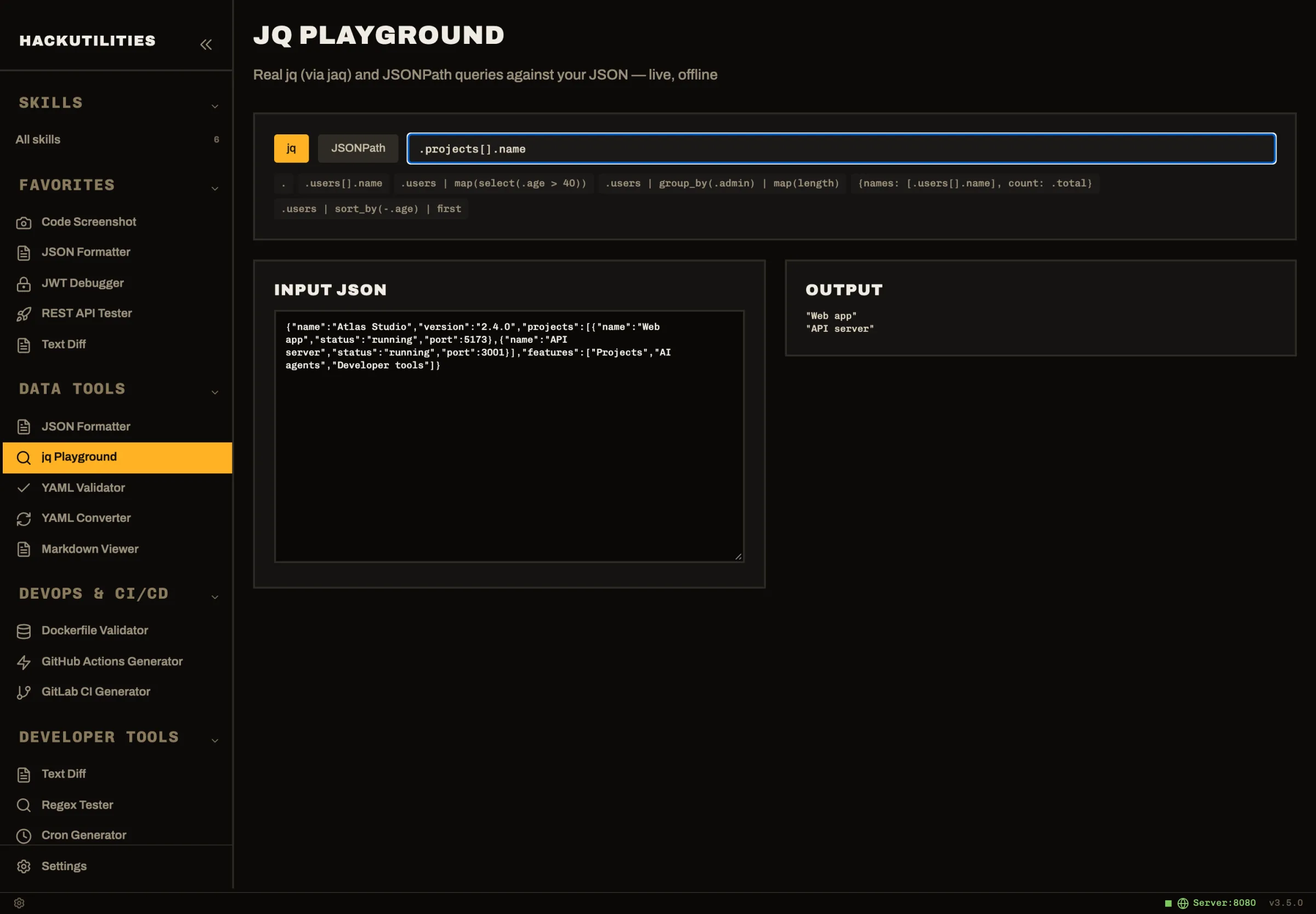 HackUtilities: jq Playground