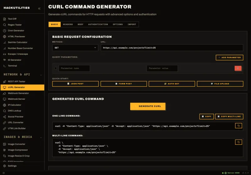 cURL Generator in HackUtilities