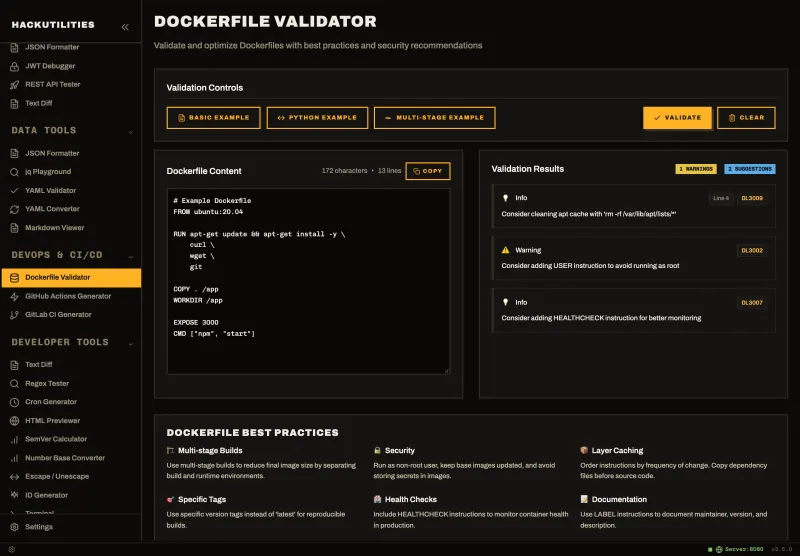 Dockerfile Validator in HackUtilities