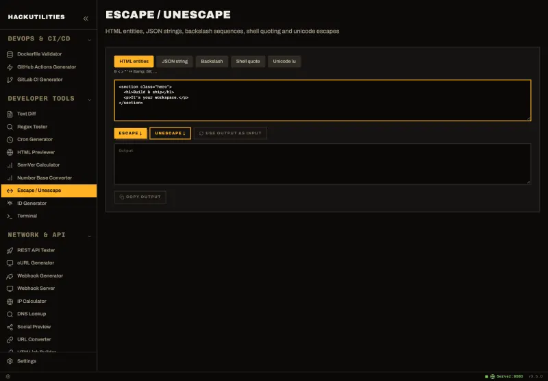 Escape / Unescape in HackUtilities