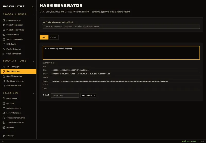 Hash Generator in HackUtilities