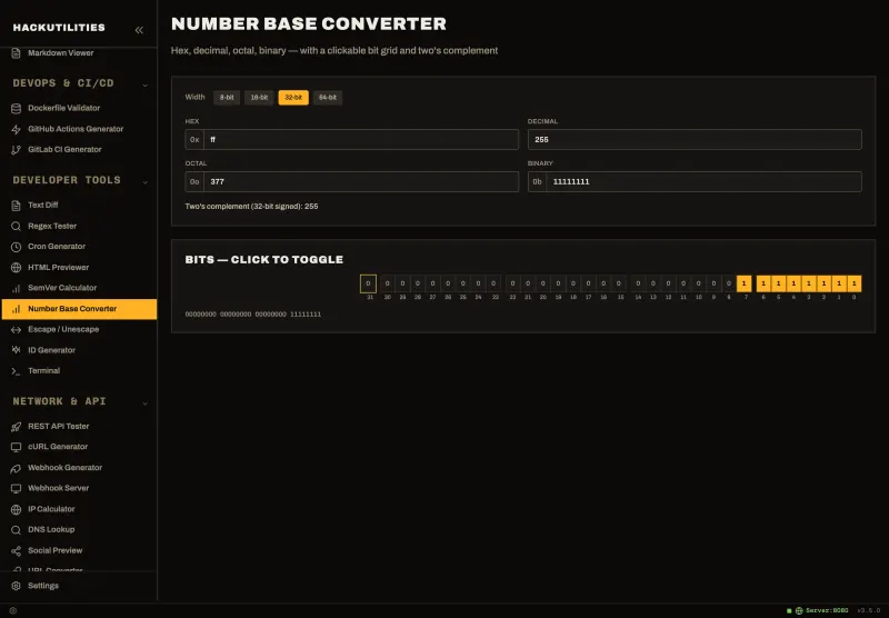 Number Base Converter in HackUtilities