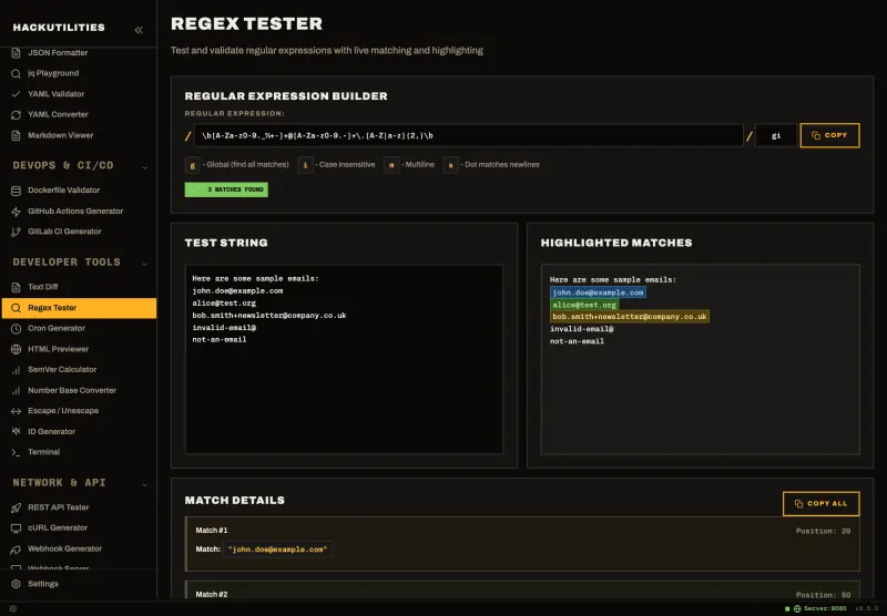 Regex Tester in HackUtilities