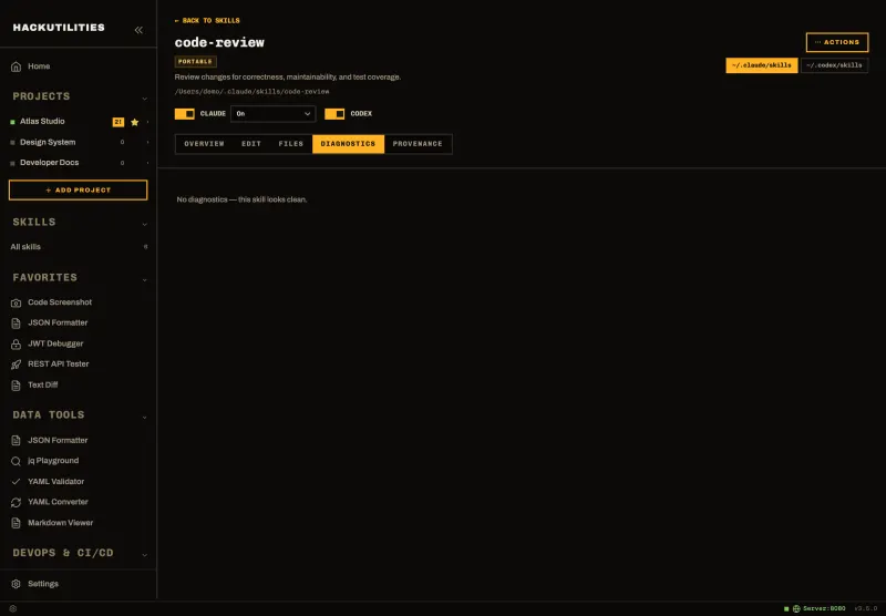 HackUtilities: Skill diagnostics