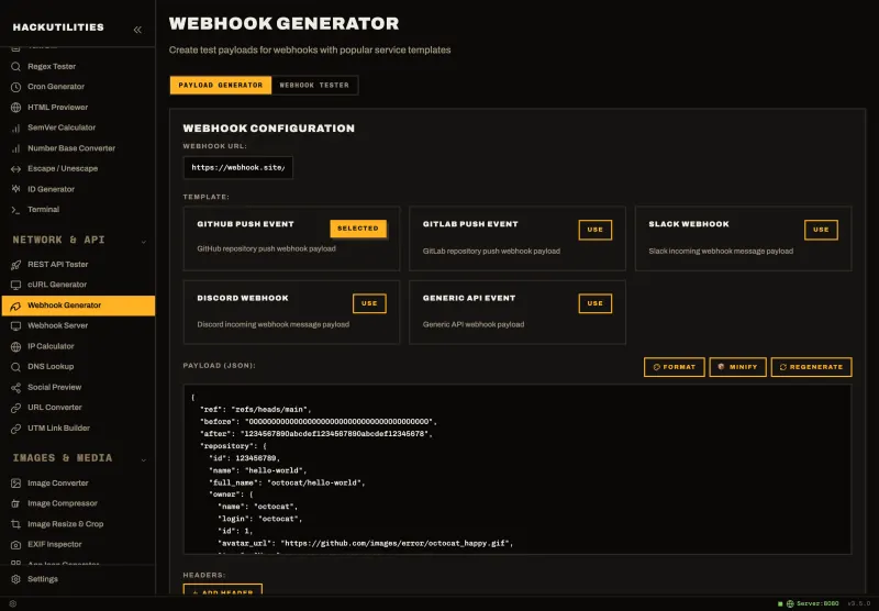 Webhook Generator in HackUtilities