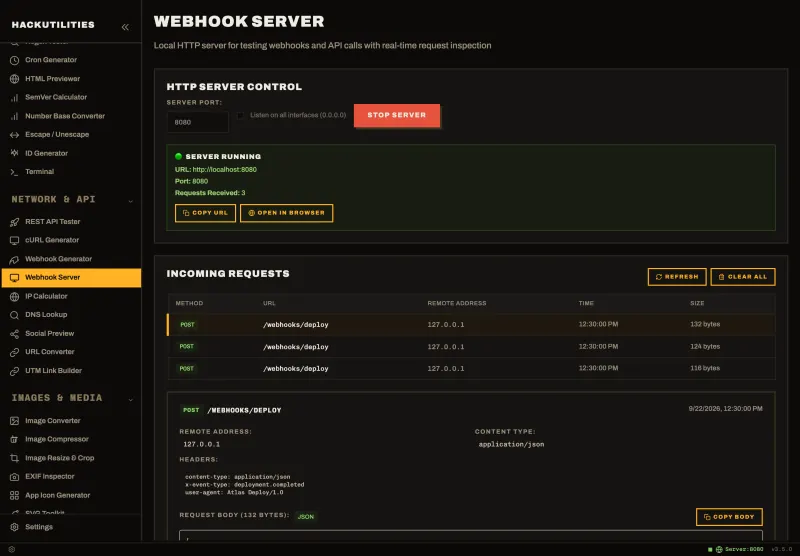 Webhook Server in HackUtilities